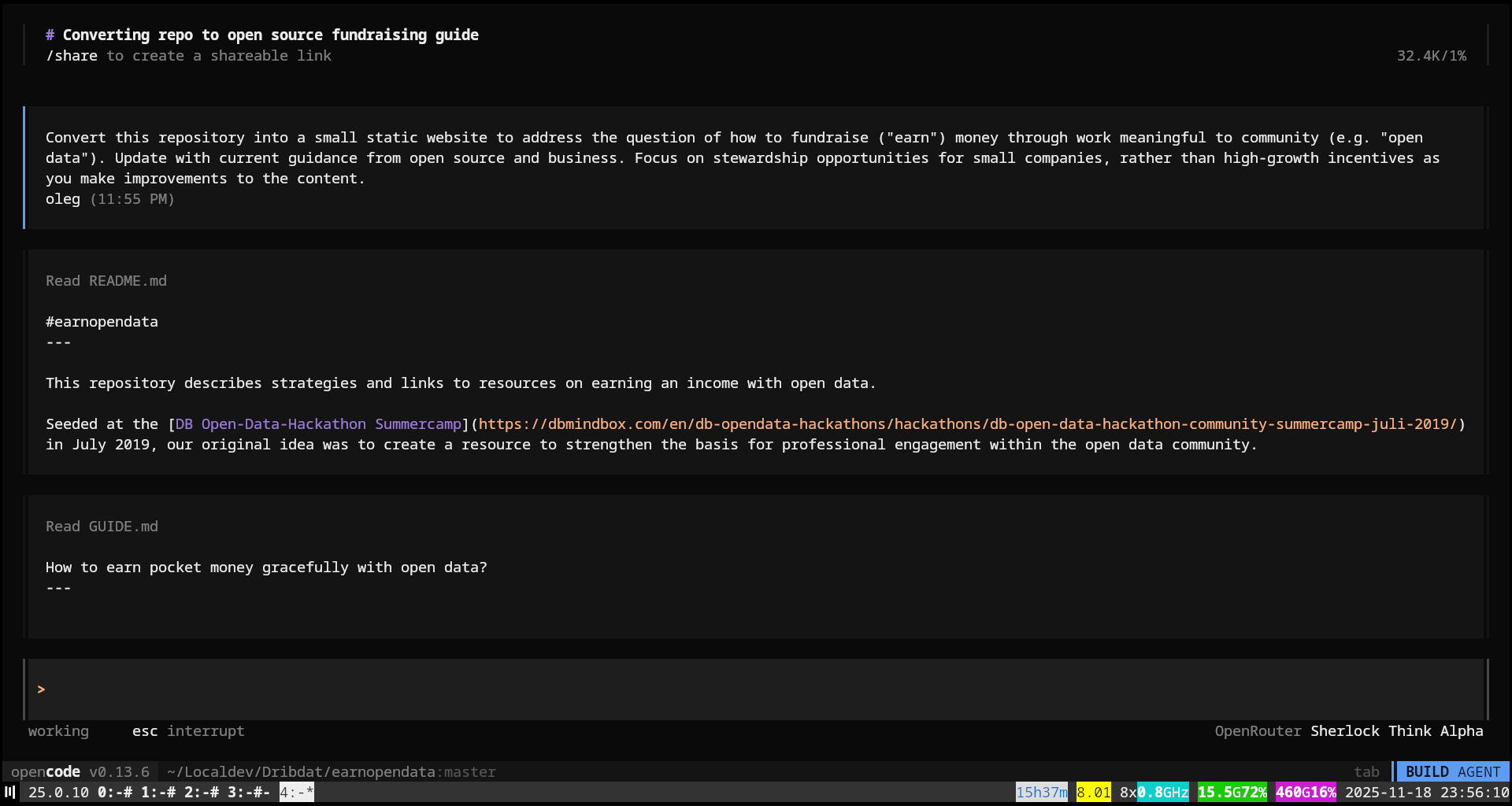 Screenshot of opencode